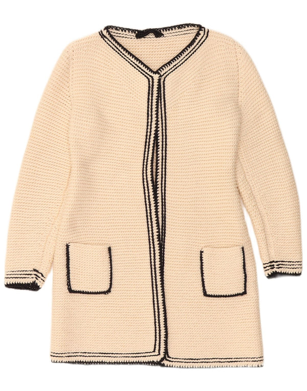 Suéter Cardigan Longline Feminino Vintage Reino Unido 10 Pequeno Off White