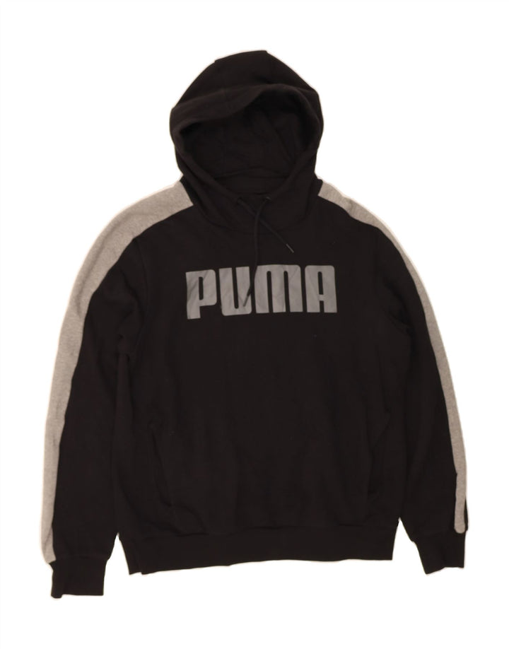 PUMA Mens Graphic Hoodie Jumper Large Black Colourblock Cotton Vintage Puma and Second-Hand Puma from Messina Hembry 