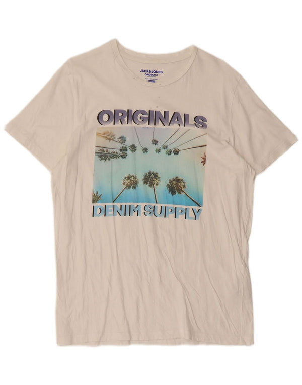 Camiseta masculina Jack & Jones Regular Fit com estampa gráfica grande de algodão branco