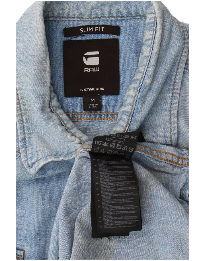 Camisa jeans masculina G-Star Slim Fit algodão azul médio