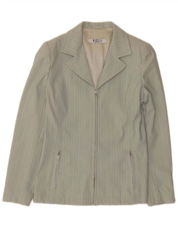 Jaqueta Blazer Feminina Marella UK 12 Poliamida Listrada Verde Médio