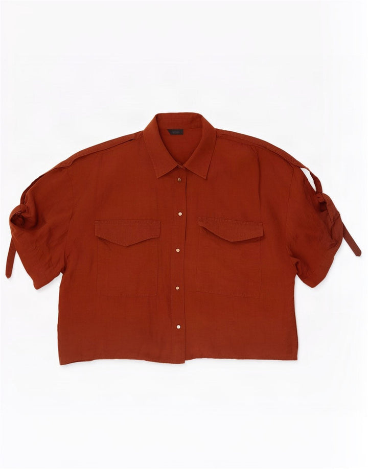 Camisa feminina Zara manga curta grande tamanho UK 14 Lyocell marrom médio