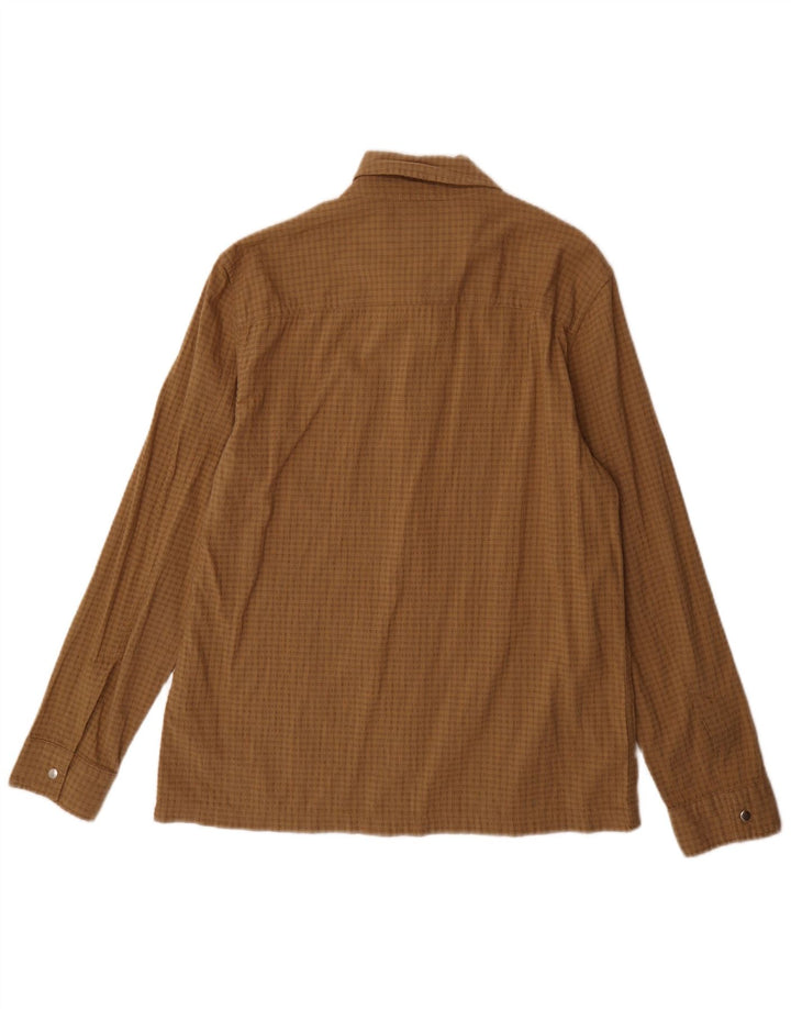Camiseta masculina Marks & Spencer de algodão xadrez marrom médio