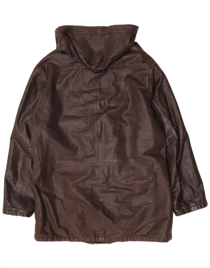 Casaco de couro com capuz masculino vintage UK 42 XL marrom