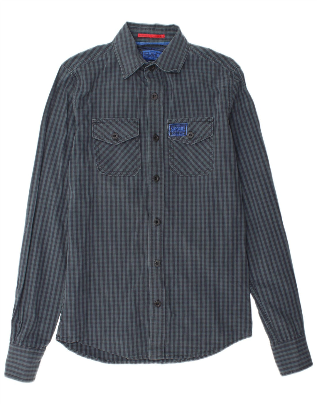 Camisa masculina SUPERDRY pequena algodão guingão azul marinho
