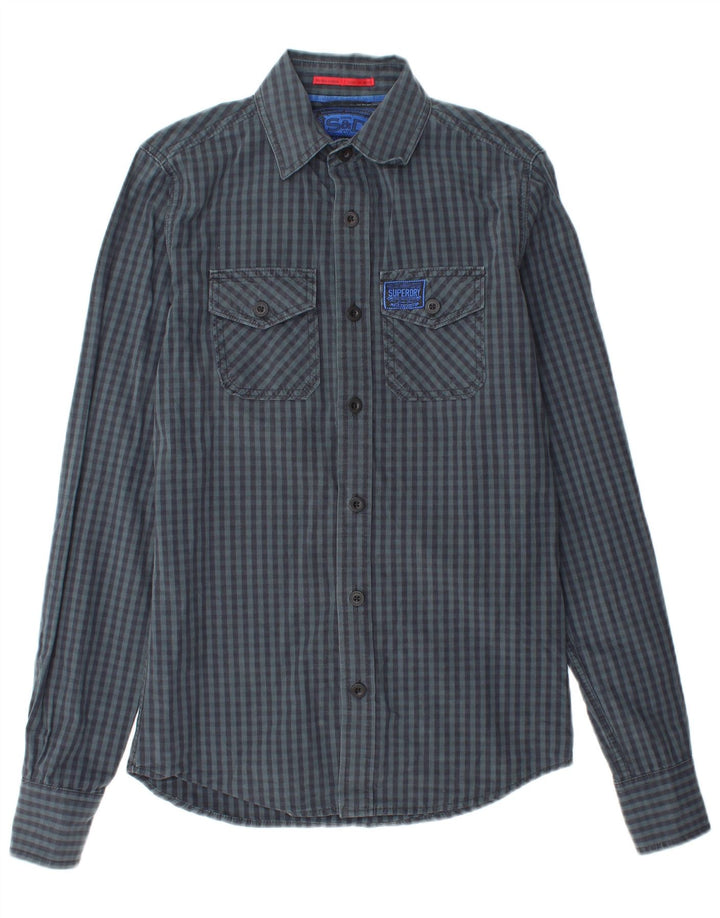 Camisa masculina SUPERDRY pequena algodão guingão azul marinho