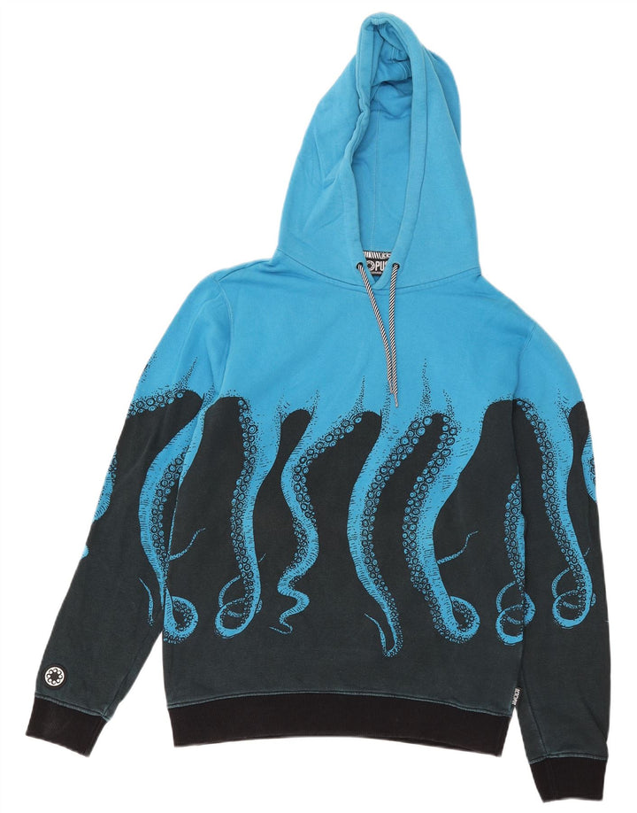 Octopus masculino gráfico moletom com capuz pequeno azul colorblock algodão