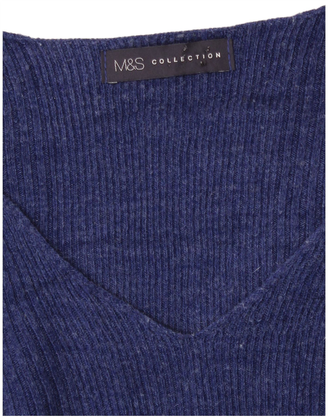 Suéter feminino Marks & Spencer com decote em V Reino Unido 14 médio azul manchado
