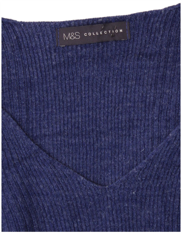 Suéter feminino Marks & Spencer com decote em V Reino Unido 14 médio azul manchado