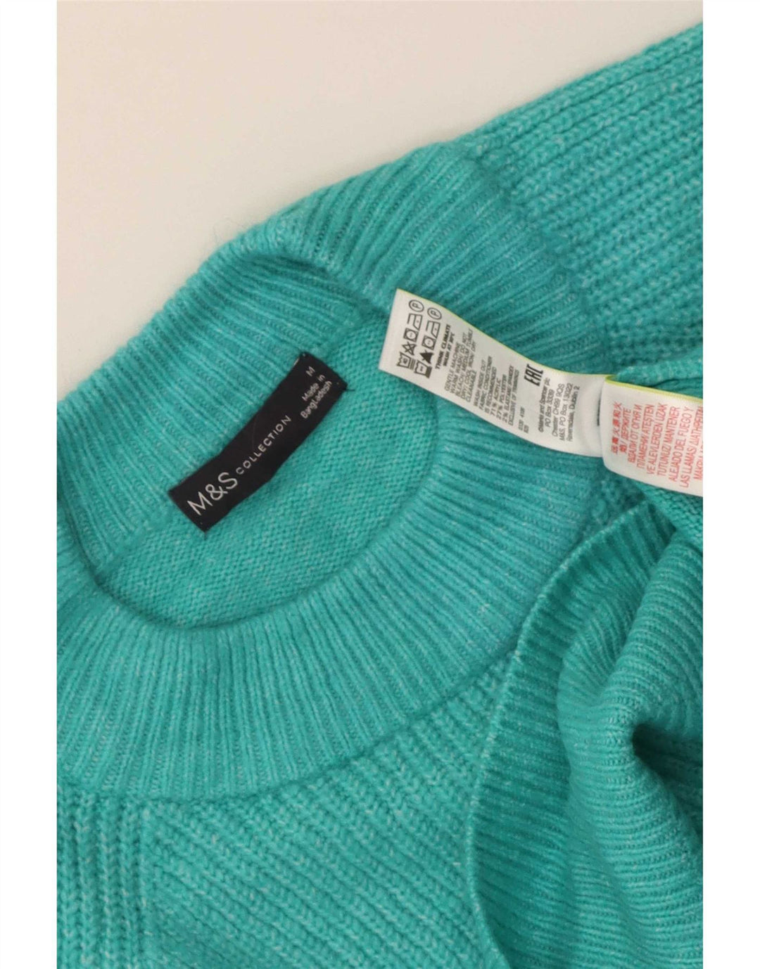 Suéter feminino Marks & Spencer com gola redonda Reino Unido 14 acrílico azul médio