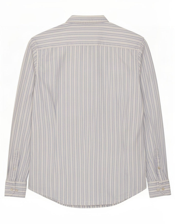 Camisa masculina Massimo Dutti grande algodão listrado azul