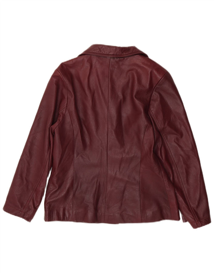 Jaqueta blazer de couro vintage feminina com 4 botões Reino Unido 18 XL couro borgonha