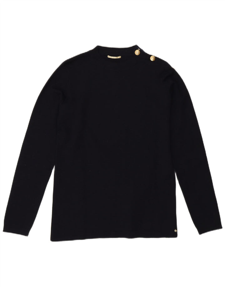 Suéter feminino Gas com gola redonda e botão UK 10 pequeno azul marinho