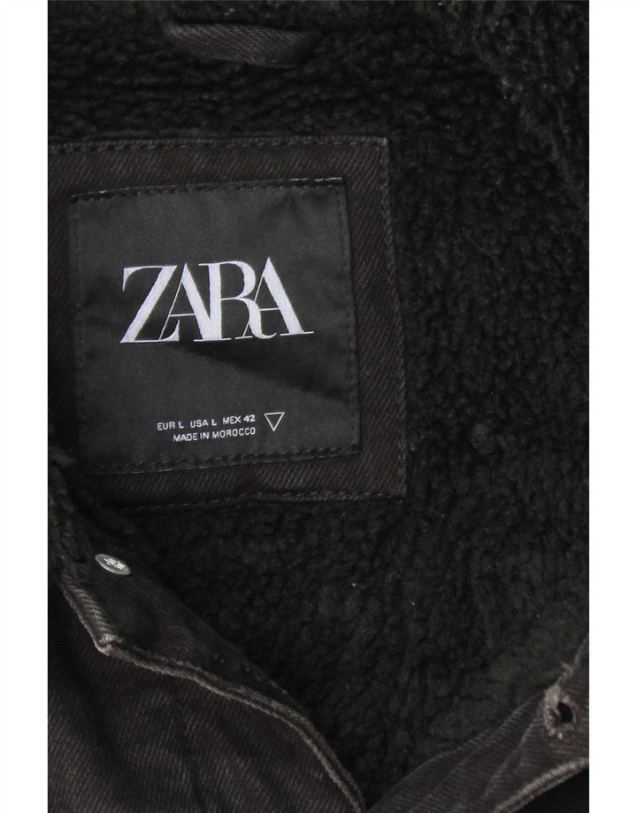 Zara Mens Denim Sherpa Jacket UK 40 Grande Poliéster Preto