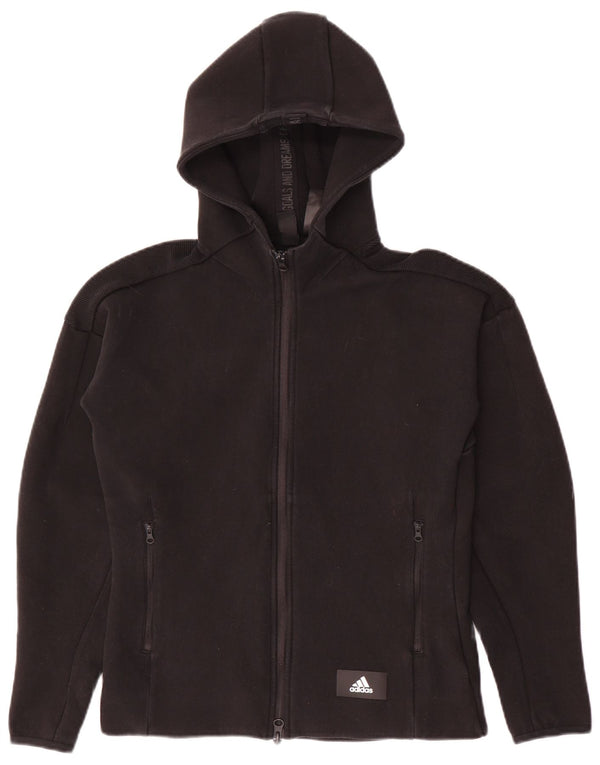 Suéter adidas feminino com capuz e zíper UK 12/14 médio algodão preto