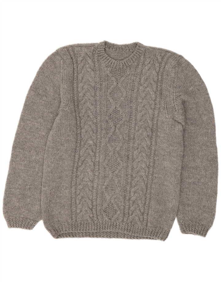 Suéter vintage masculino com gola redonda cinza médio