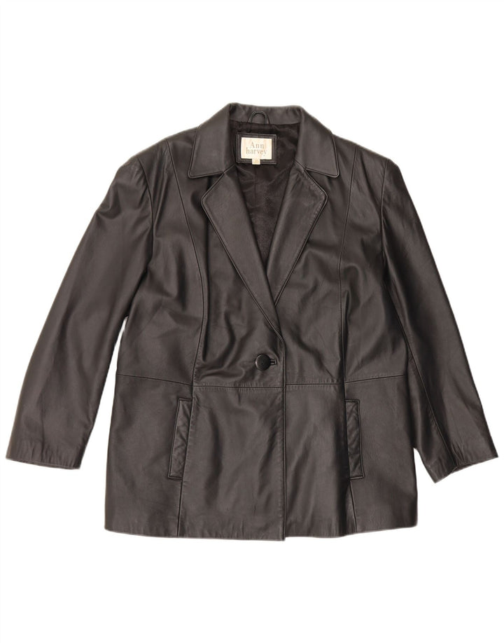 Ann Harvey Jaqueta blazer feminina de couro com 1 botão Reino Unido 20 2XL preta