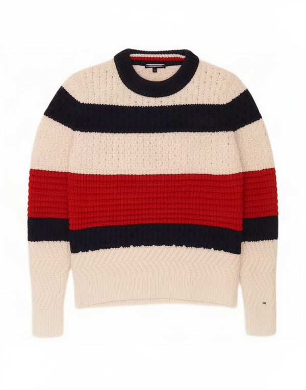 Suéter feminino Tommy Hilfiger com gola redonda UK 6 XS branco colorblock