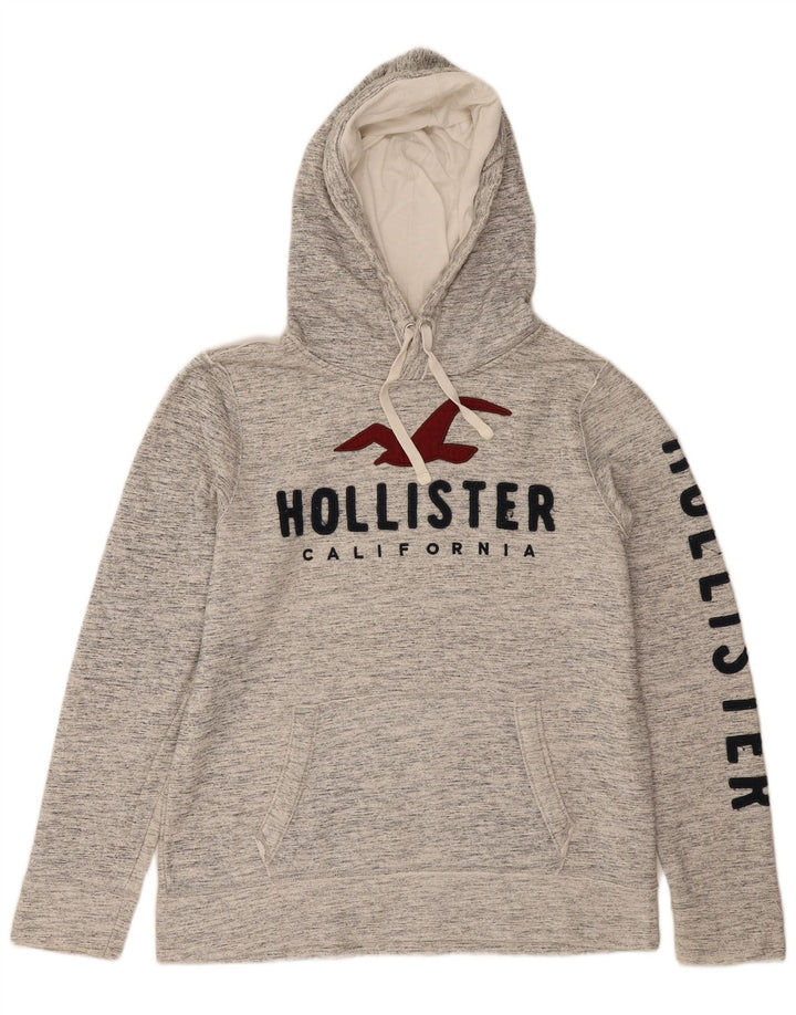 Suéter masculino com capuz gráfico HOLLISTER algodão manchado cinza médio