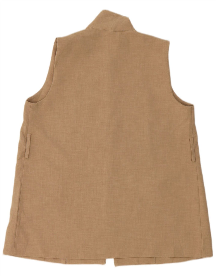 Zara Womens OPEN Colete UK 16 Grande Poliéster Bege