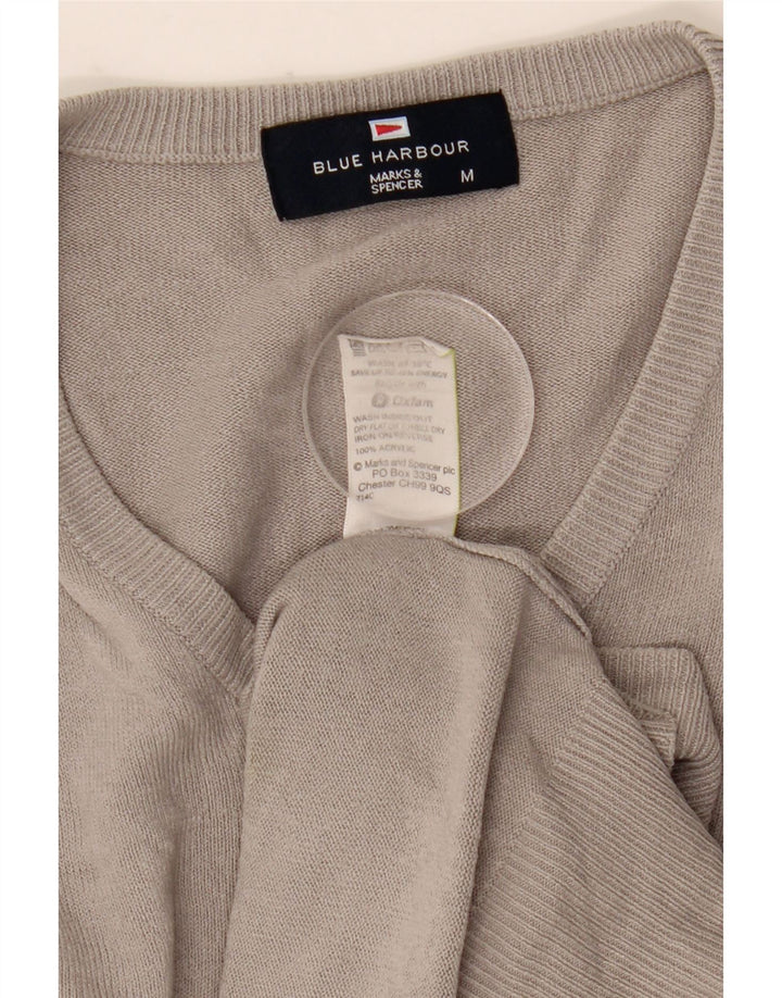 Suéter masculino Marks & Spencer Blue Harbor com decote em V cinza médio acrílico