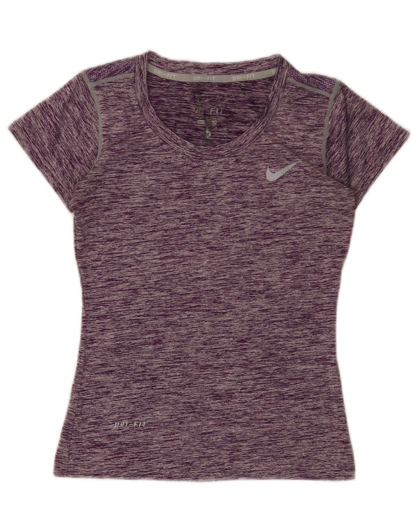 Camiseta feminina Nike Dri Fit Top UK 12 poliéster manchado roxo médio