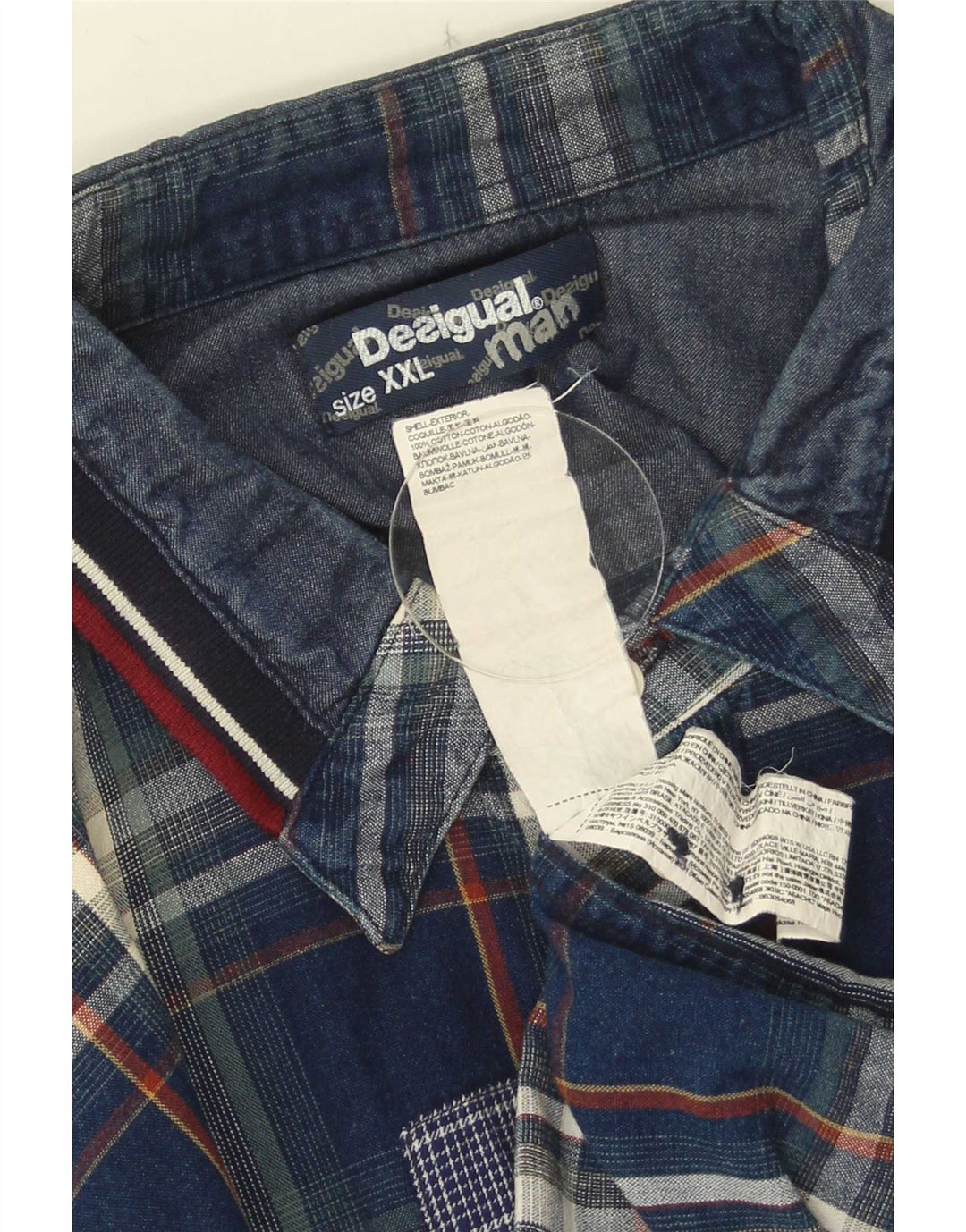 Camisa masculina Desigual 2XL algodão xadrez azul marinho