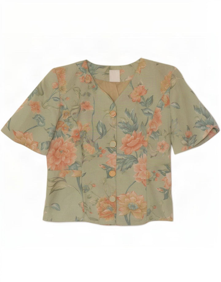 Jaqueta blazer feminina Clover manga curta com 3 botões Reino Unido 12 verde médio floral