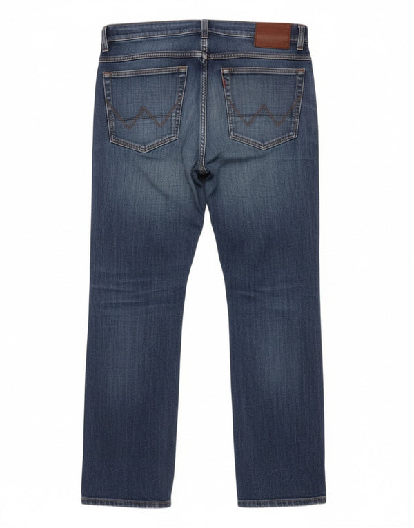 Wrangler Mens Straight Jeans W33 L32 Azul Algodão
