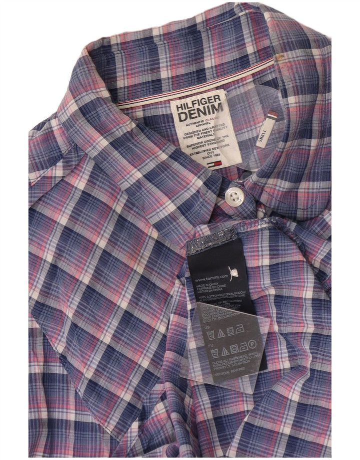 Camisa feminina Tommy Hilfiger UK 14 algodão xadrez azul médio