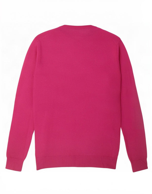 Suéter feminino Benetton com gola redonda UK 12 lã rosa médio