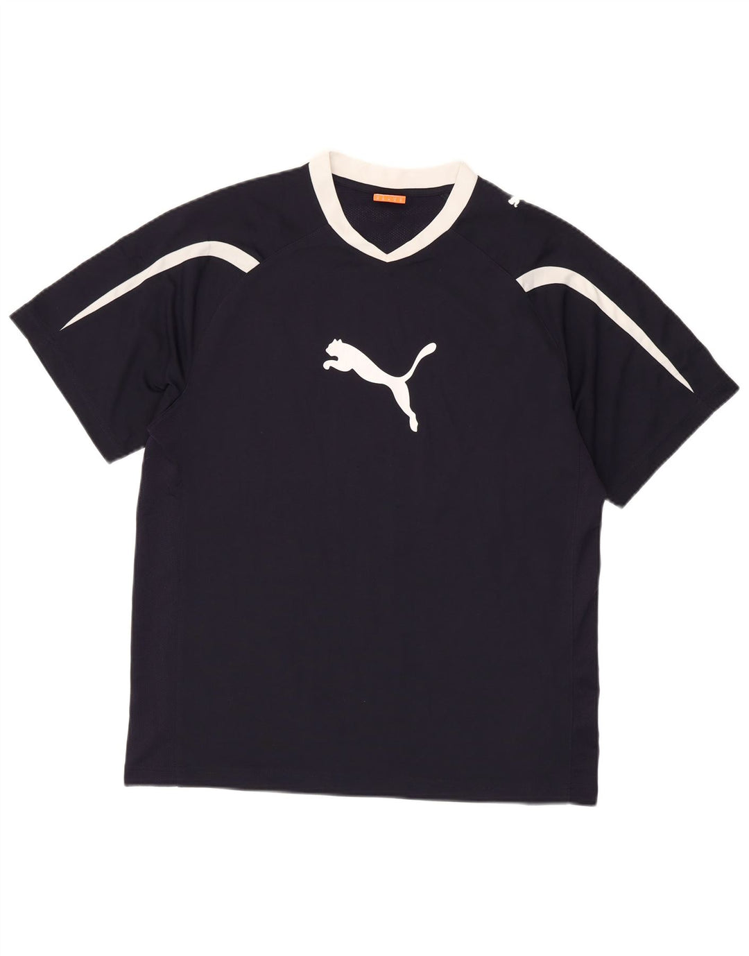 Camiseta masculina gráfica PUMA Top médio azul marinho colorblock poliéster