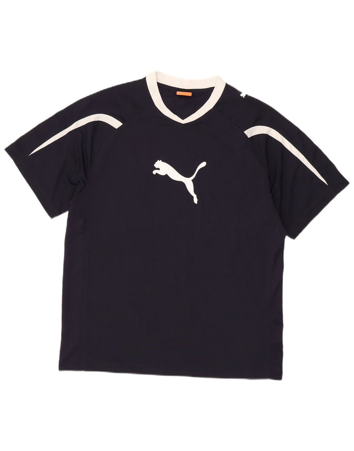 Camiseta masculina gráfica PUMA Top médio azul marinho colorblock poliéster