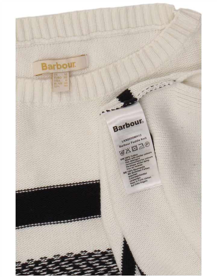 Suéter feminino Barbour com gola canoa grande e listrado branco pequeno Reino Unido 10