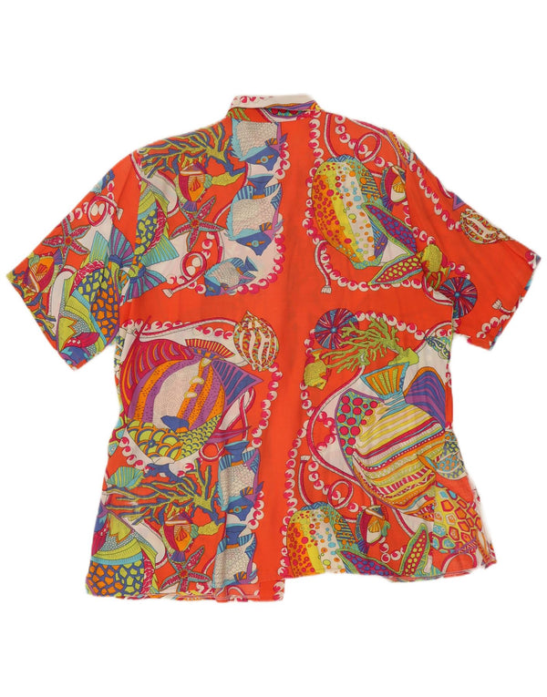 Camisa feminina vintage grande com padrão abstrato Reino Unido 10 laranja pequena