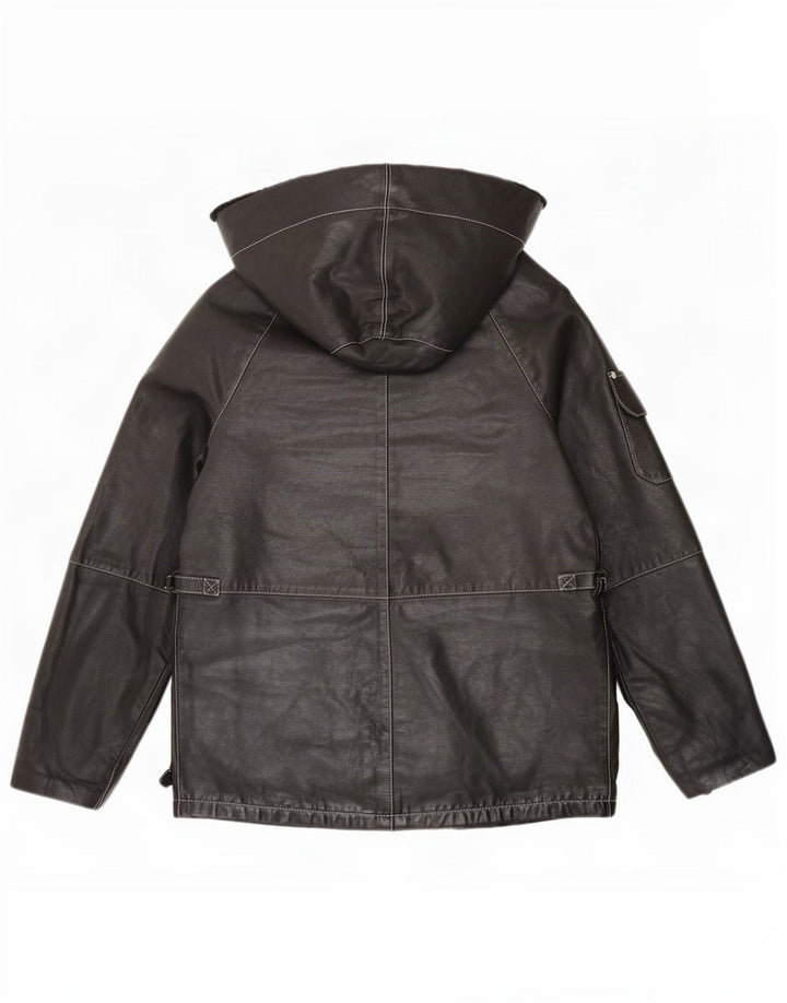 Jaqueta masculina de couro com capuz Belfe UK 38 médio preto