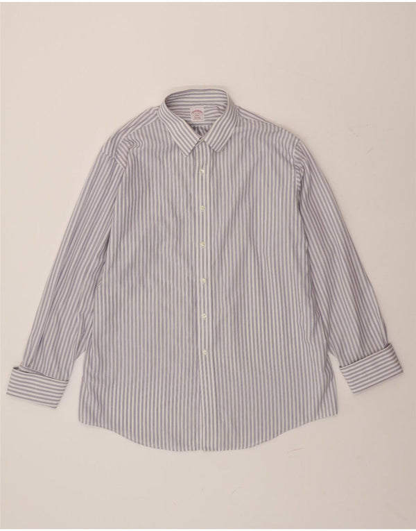 Camisa formal masculina BROOKS BROTHERS de ajuste regular tamanho 17 XL risca de giz azul