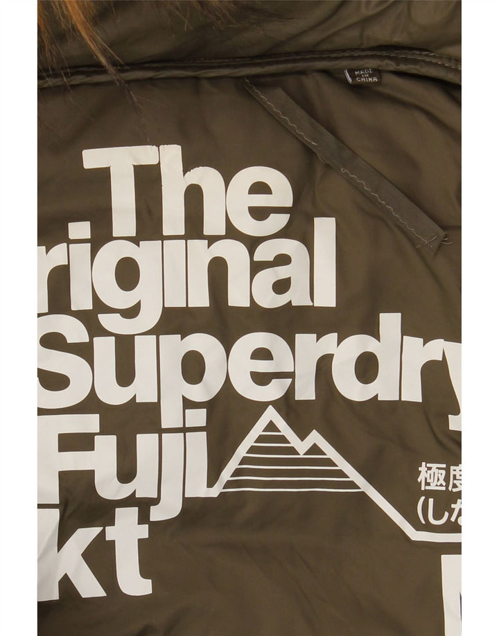 Casaco acolchoado com capuz feminino Superdry UK 14 nylon cáqui médio