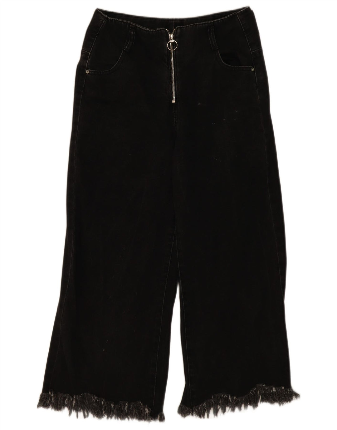 ZARA Mulheres Trafaluc Crop Wide Leg Jeans EU 36 XS W30 L23 Algodão Preto