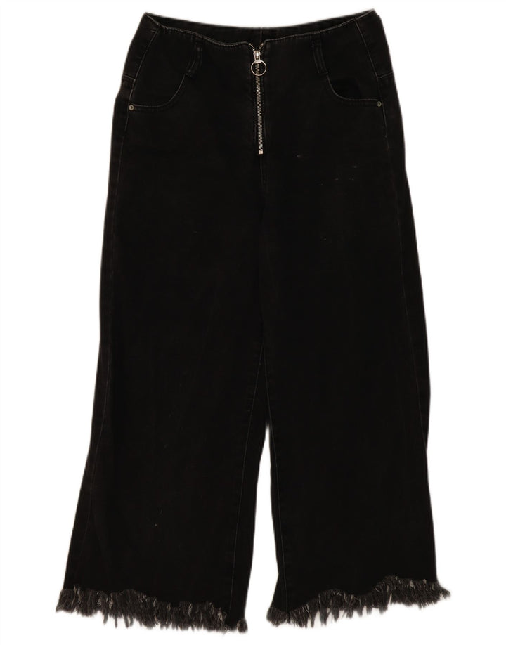 ZARA Mulheres Trafaluc Crop Wide Leg Jeans EU 36 XS W30 L23 Algodão Preto