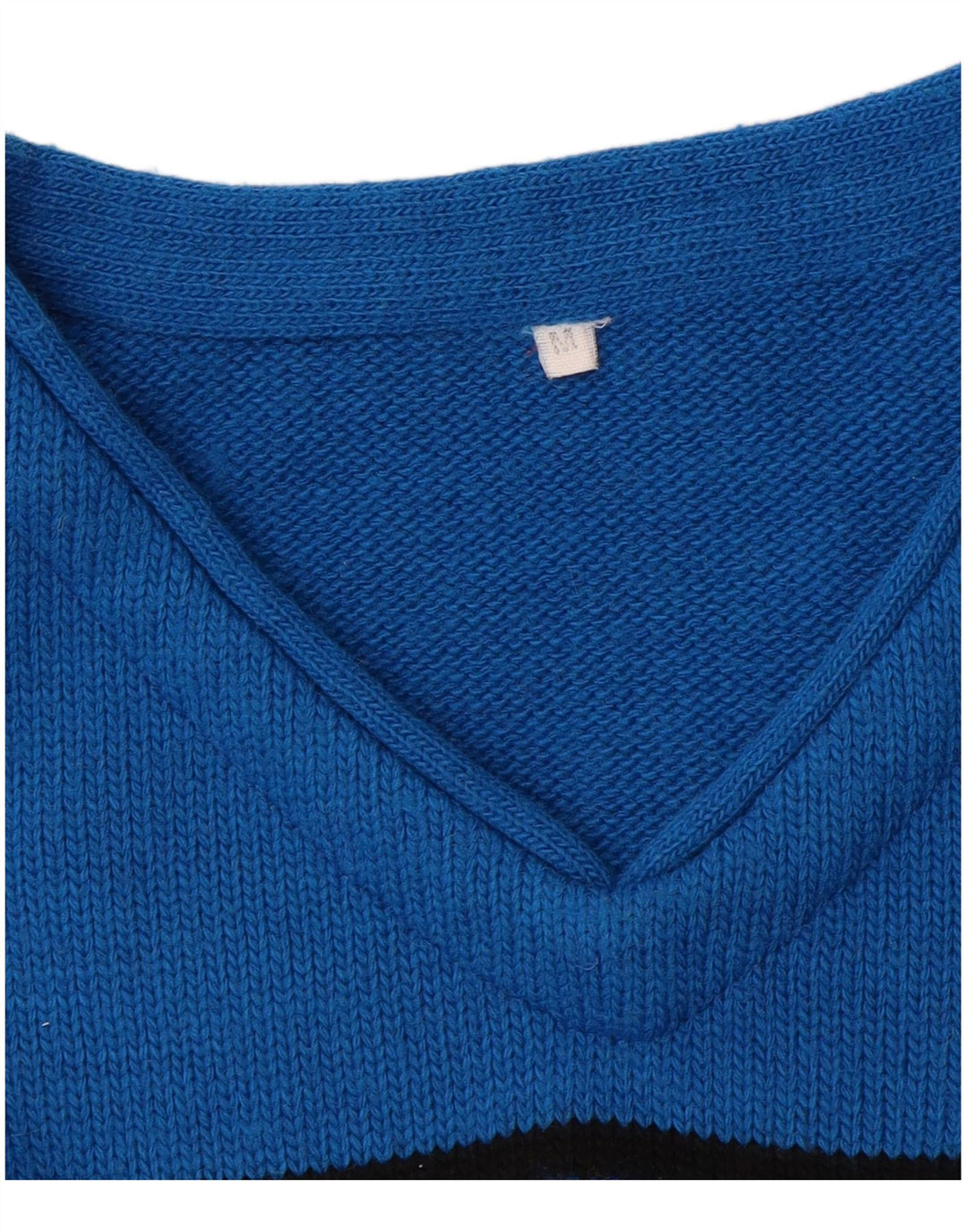 Suéter masculino vintage com decote em V bloco colorido azul médio