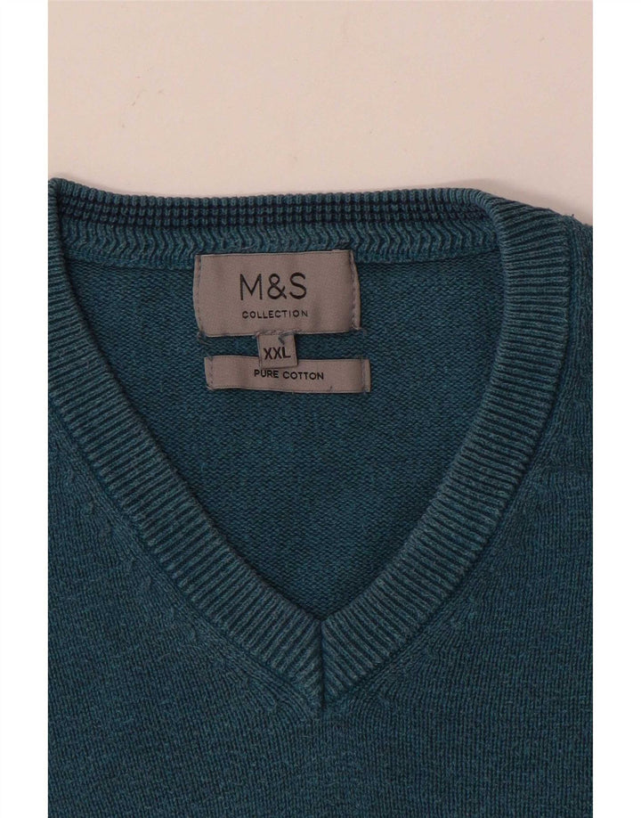 Suéter masculino Marks & Spencer com decote em V 2XL algodão azul