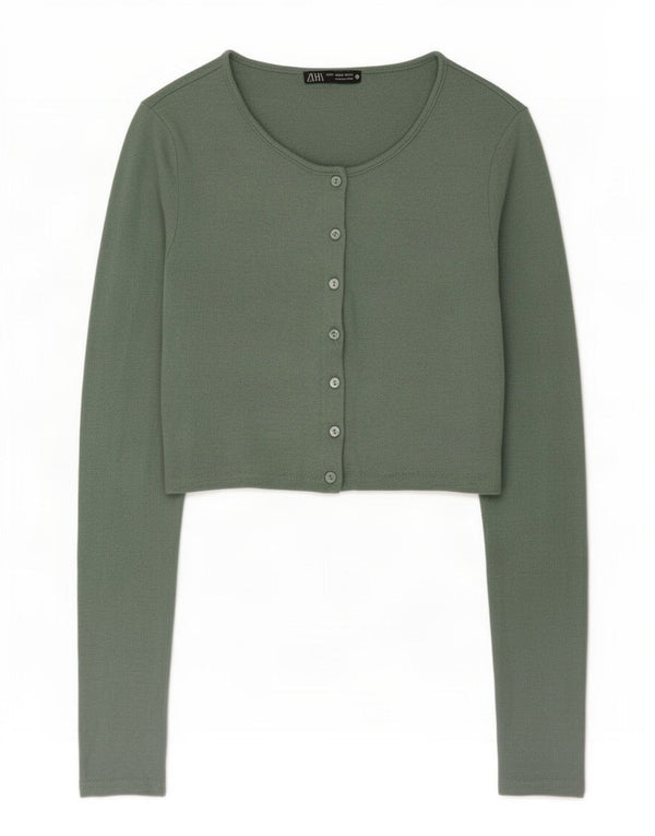 Suéter Zara Feminino Crop Cardigan Reino Unido 12 Verde Médio
