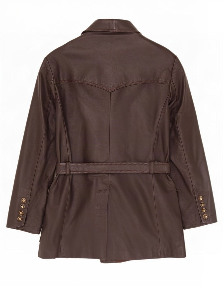 Casaco de couro feminino vintage UK 12 marrom médio