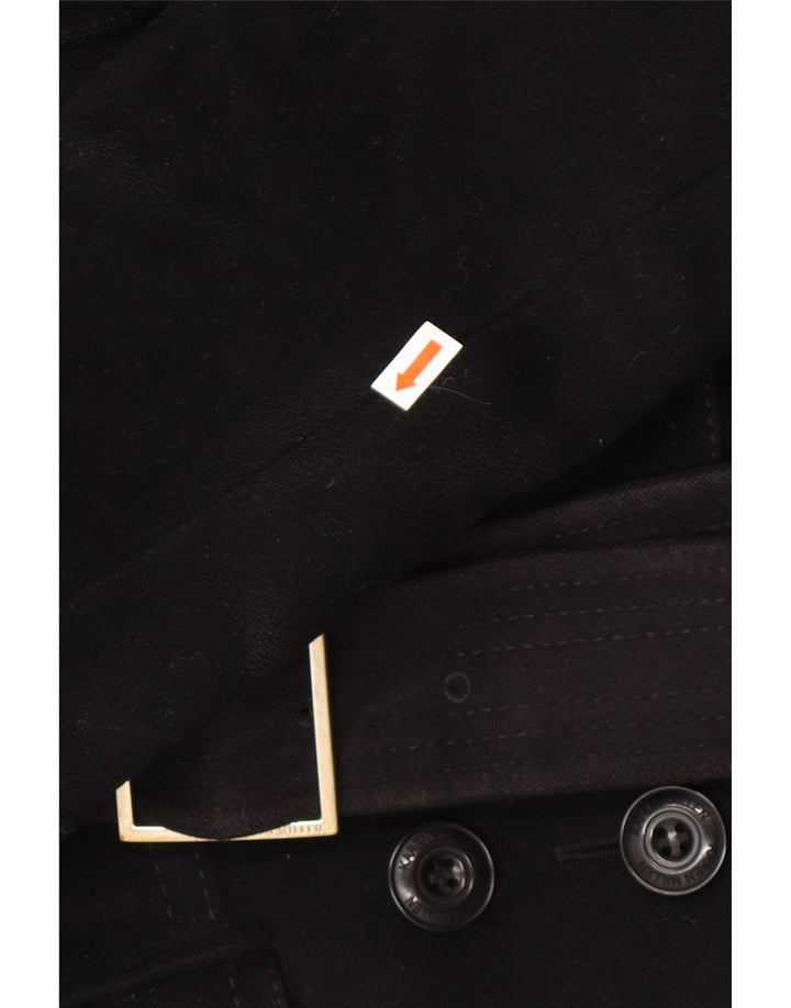 KAREN MILLEN Trench Coat feminino UK 8 pequeno lã preta