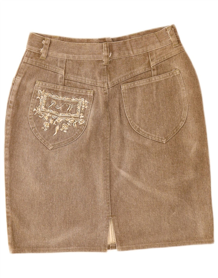 PANCALDI Womens Graphic Denim Skirt W26 Small Brown Cotton