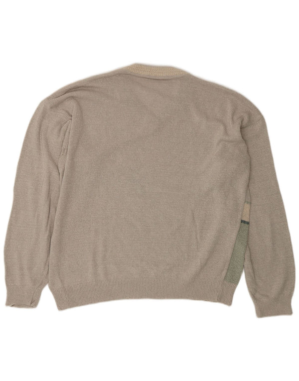 Suéter masculino vintage com decote em V IT 58 2XL verde geométrico