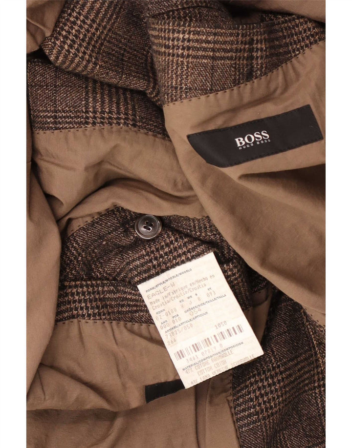 Jaqueta blazer masculina Hugo Boss com 2 botões EU 52 2XL algodão xadrez marrom