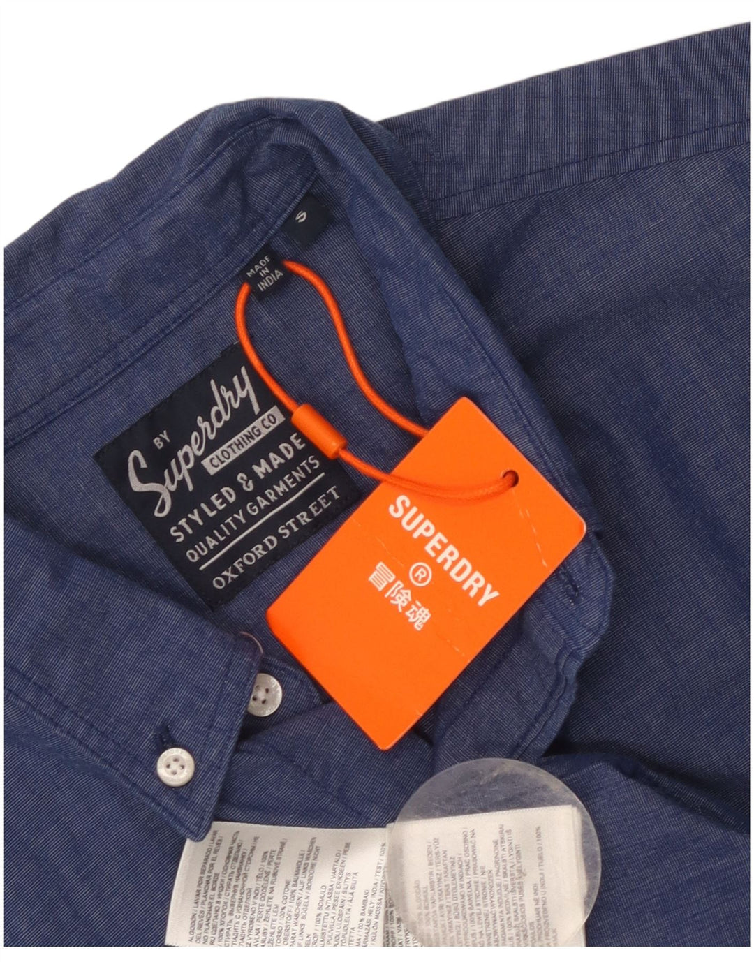 Camisa masculina Superdry de manga curta pequena azul algodão