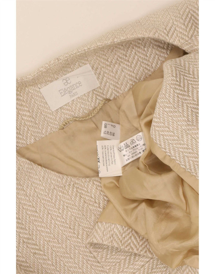 Sobretudo feminino Elegance UK 12 linho espinha de peixe bege médio